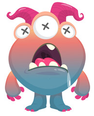 Fototapeta premium Cartoon cute monster with funny excited face expression waving hands . Vector illustration isolated on white. Halloween design