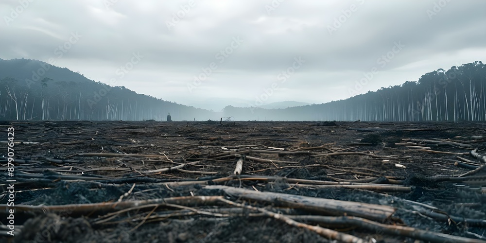 Poster devastation of amazon rainforest illegal deforestation revealed in image of trees cut down under gra