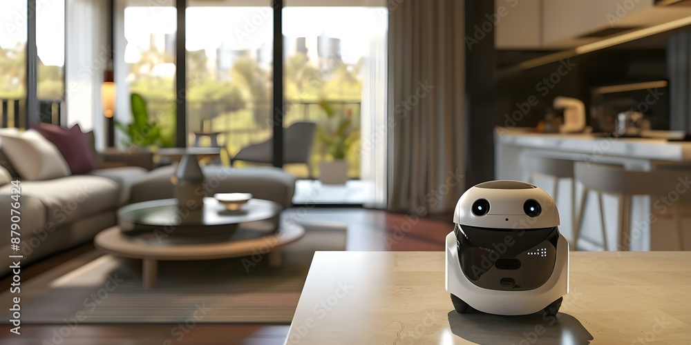 Poster robots seamlessly integrated into daily life to assist with household tasks. concept modern robotics