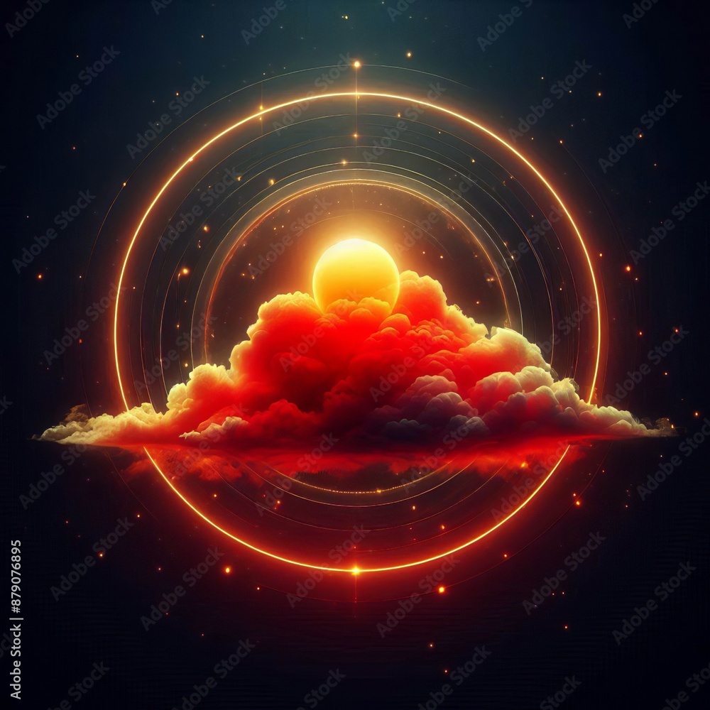 Poster abstract circle orange swirls and fiery twirls create a dynamic pattern isolated black background