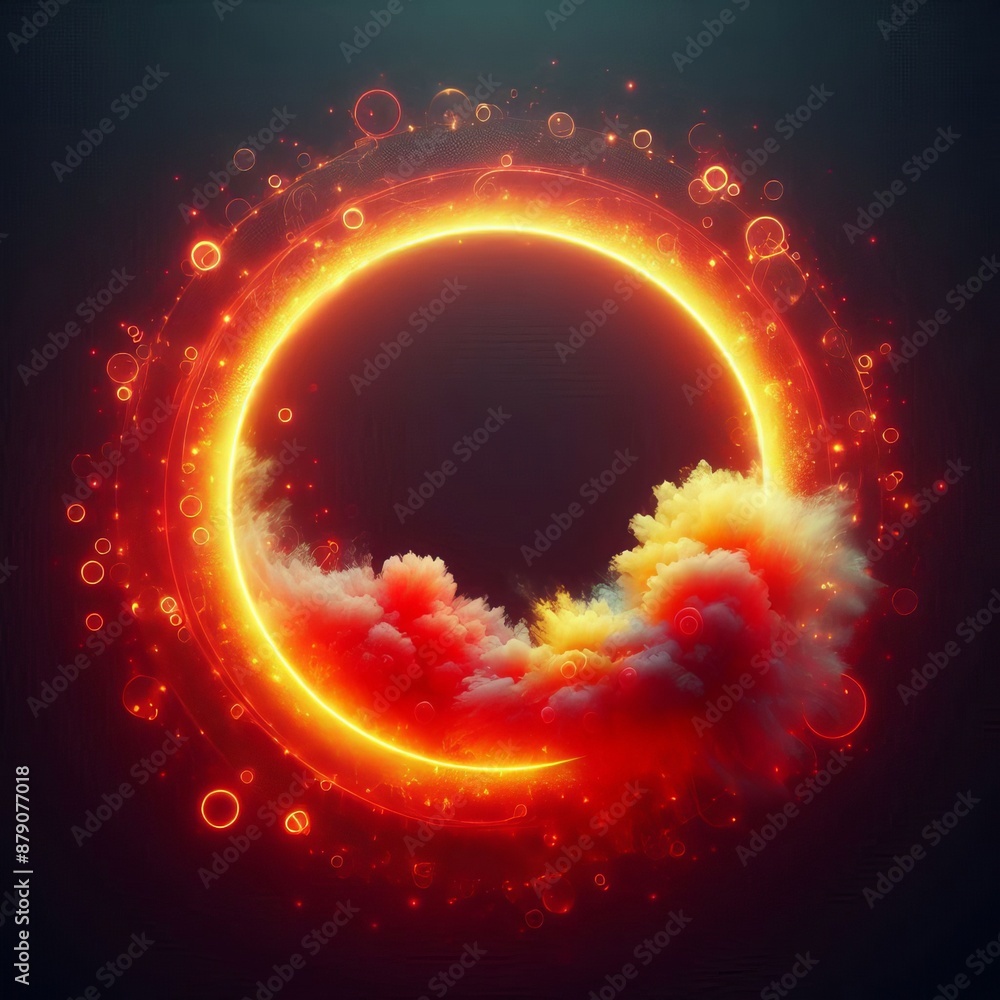 Poster abstract circle orange swirls and fiery twirls create a dynamic pattern isolated black background