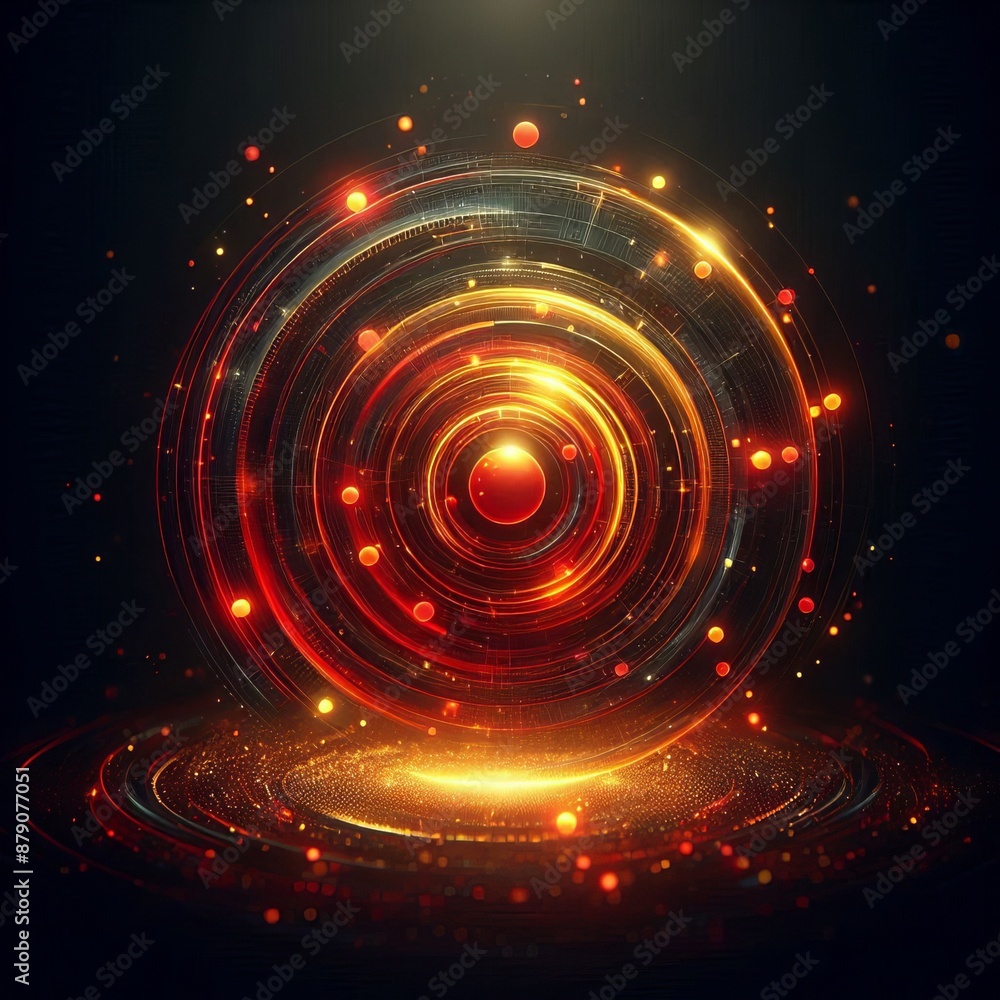 Poster abstract circle orange swirls and fiery twirls create a dynamic pattern isolated black background
