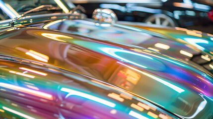 Shimmering Holographic Chromium Plating on Luxury Car Surface