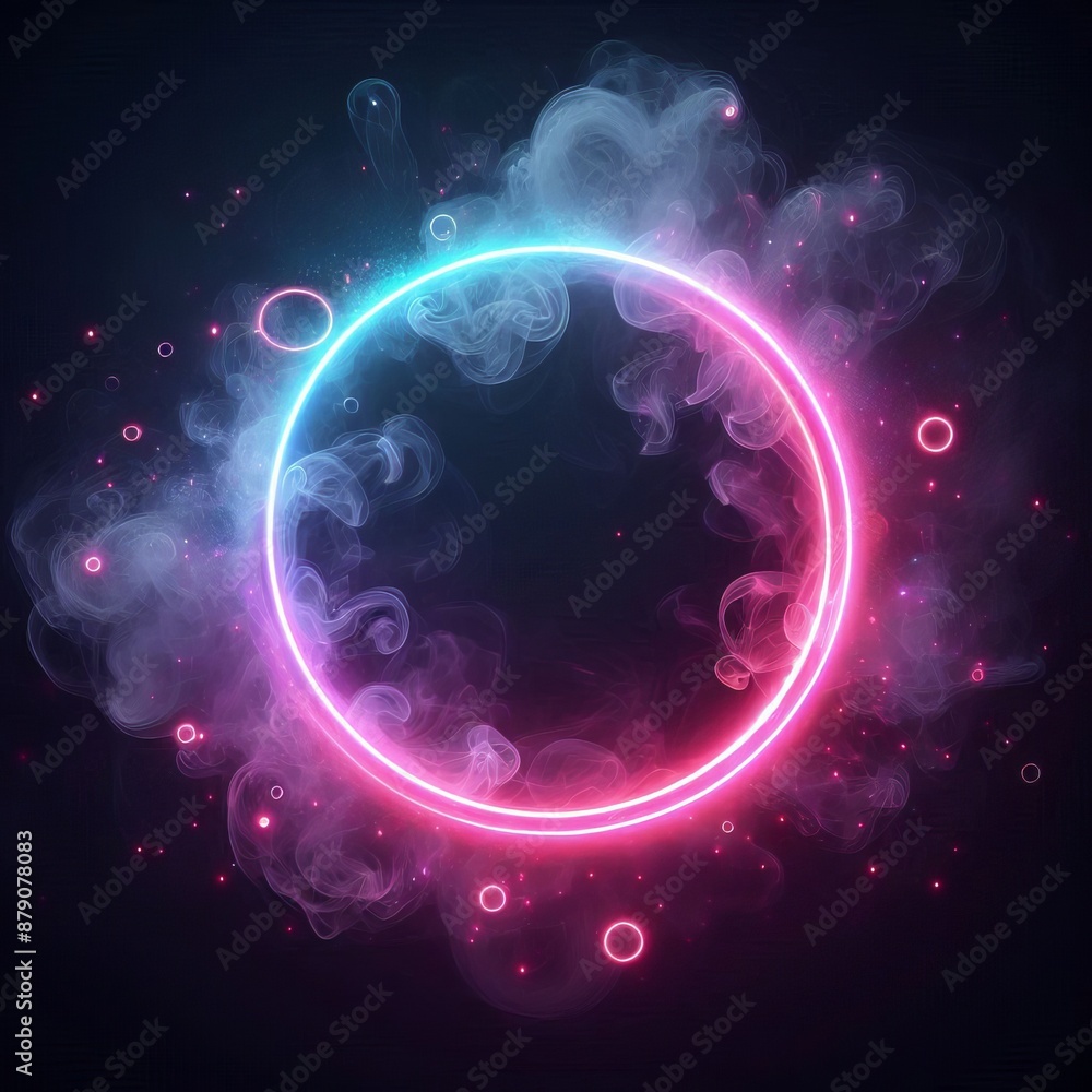 Poster swirling circles of light in a bright rainbow pattern create a dynamic abstract space isolated black