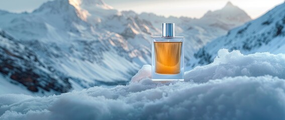 a men's cologne bottle, emphasizing its sleek design and capturing its essence with striking clarity