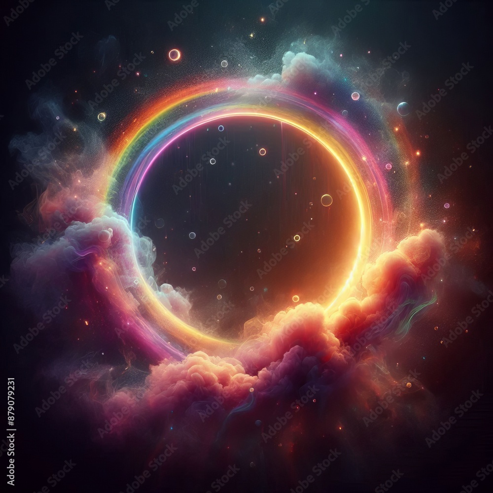 Aufkleber swirling circles of light in a bright rainbow pattern create a dynamic abstract space isolated black