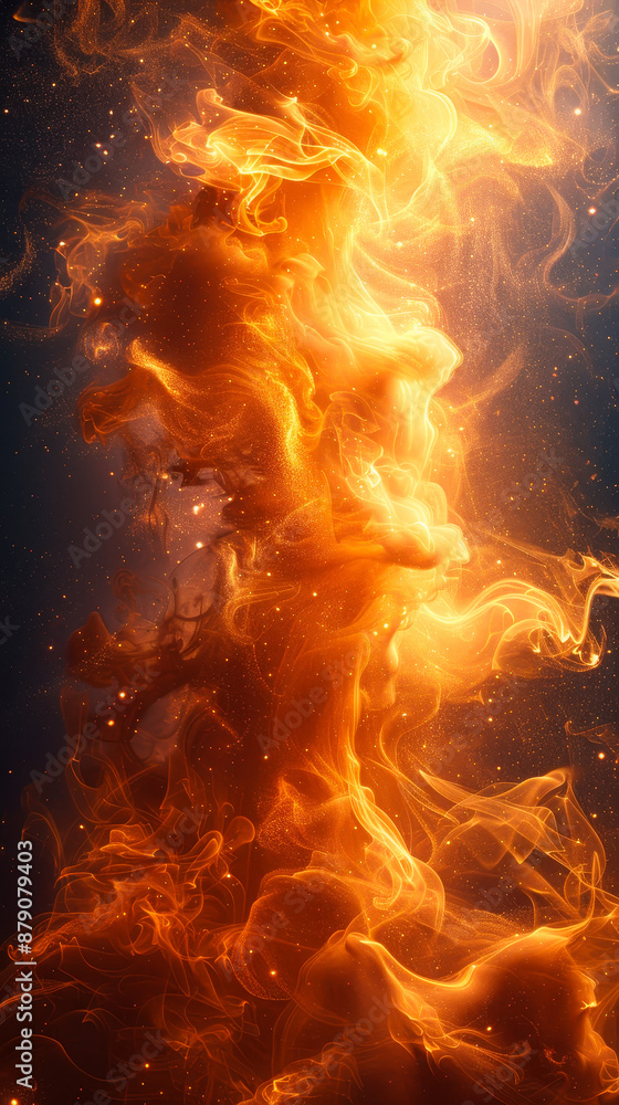Poster dynamic abstract fire and smoke texture, seamless fiery background with glowing ember effects, energ