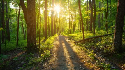 Obraz premium Sunlit Forest Path.