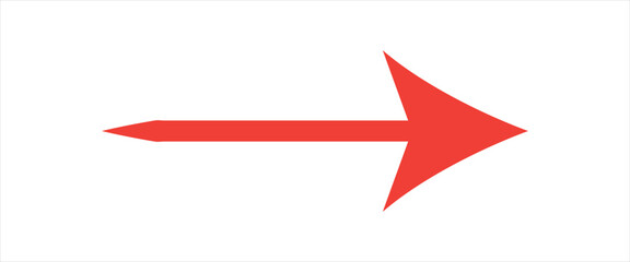Fototapeta premium Thin Red arrow pointing right. Long, straight-line arrow icon in white. Graphic illustration for direction symbols, up and down signs. Vector horizontal arrow variation isolated on white background