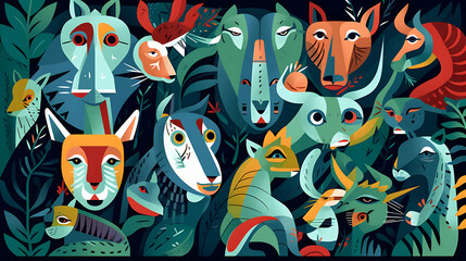 Abstract Illustration of Animals in a Jungle