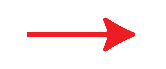 Thin Red arrow pointing right. Long, straight-line arrow icon in white. Graphic illustration for direction symbols, up and down signs. Vector horizontal arrow variation isolated on white background © NOVA STOCK