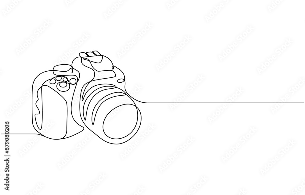Poster retro camera one line continuous. line art camera. hand drawn vector art, digital camera single cont