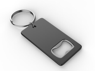 Rectangular shaped opener key ring blank template 3d illustration.