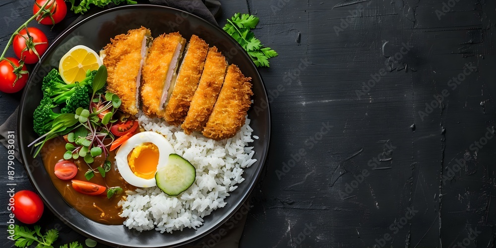 Poster delicious japanese katsu curry rice with vegetables. concept japanese cuisine, katsu curry, vegetabl