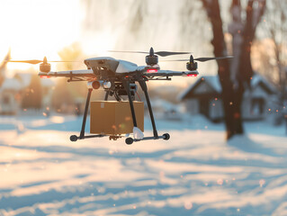 A flying drone delivers cargo in a box. Neural network AI generated art