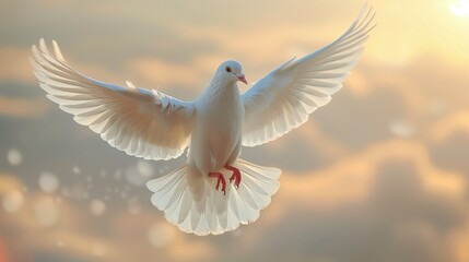 Obraz premium Flying Dove: A white dove soaring in the sky, representing peace and hope