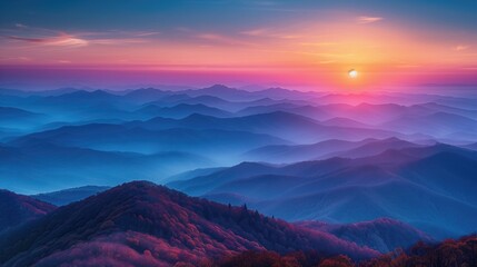 Obraz premium Sunrise over Mountains: The first light of dawn breaking over a mountain range, symbolizing new beginnings and hope. 