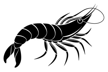 Beautiful sea animal shrimp silhouette lineocut vector art illustration