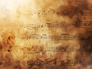 Fototapeta premium Colorful background with notes, treble clefs. Neural network AI generated art