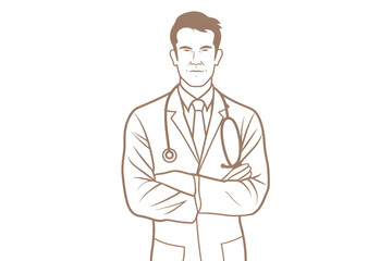 Obraz premium Line drawing of a doctor in uniform isolated on transparent background