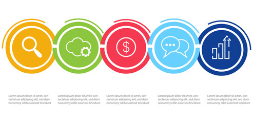 Five steps circle infographics with icons