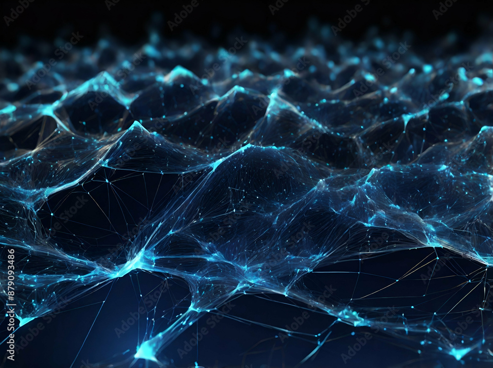 Wall mural abstract glowing vivid blue digital network with streaming data particles, symbolizing fast digital 