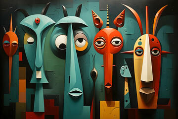 Abstract Illustration of Five Colorful Faces
