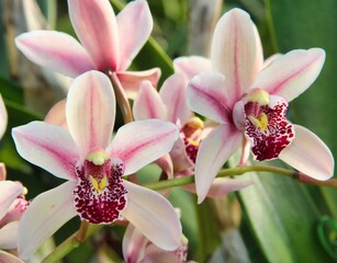 Lovely Soft Pink Orchid Hybrid Cymbidium Wendy Dolling in Bloom.