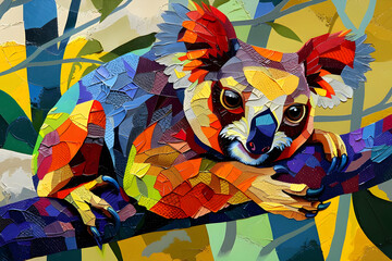 Colorful Koala Illustration in Tree