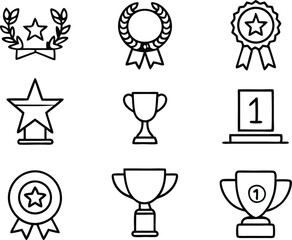 set of winner icon illustration. winner, success, best, reward, champion, illustration, cup, gold, award