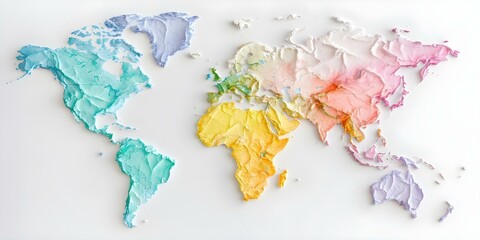 Colorful watercolor world map showing global interconnectedness and diversity of communities. Concept World Map, Watercolor Art, Global Connections, Community Diversity, Colorful Illustration