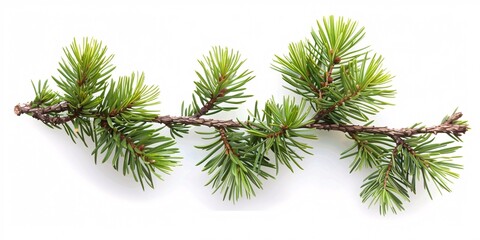 A lone pine branch against a white background.