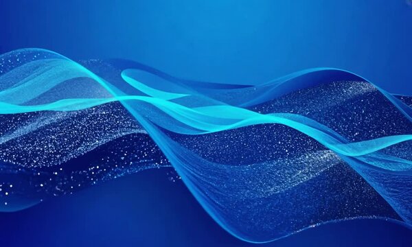 Abstract image of blue waves and sparkling particles, creating a dynamic and flowing pattern that evokes a sense of movement and fluidity.