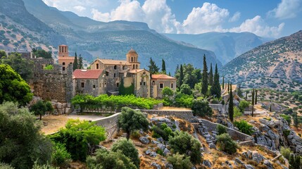 Obraz premium Ancient religious communities in area resembling Crete or Greece.