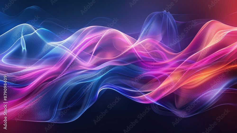 Poster vibrant light show with abstract wave patterns in multiple colors, creating an energetic and fluid d