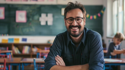Fototapeta premium portrait of a happy male teacher in school