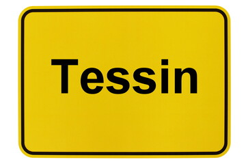 Illustration eines Ortsschildes der Gemeinde Tessin in Mecklenburg-Vorpommern