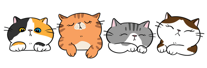 Vector Illustration of Cartoon Cat Head Characters on Isolated Background