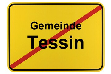 Illustration eines Ortsschildes der Gemeinde Tessin in Mecklenburg-Vorpommern