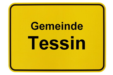 Illustration eines Ortsschildes der Gemeinde Tessin in Mecklenburg-Vorpommern