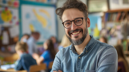 portrait of a happy male teacher in school