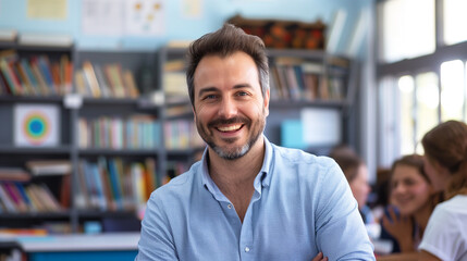 Obraz premium portrait of a happy male teacher in school