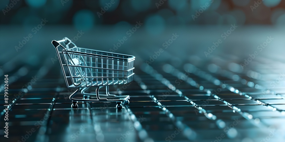 Poster futuristic shopping cart concept abstract 3d rendering in geometric style. concept futuristic design