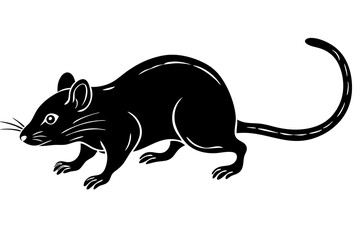 Eastern Woodrat mouse walking silhouette lineocut vector art illustration