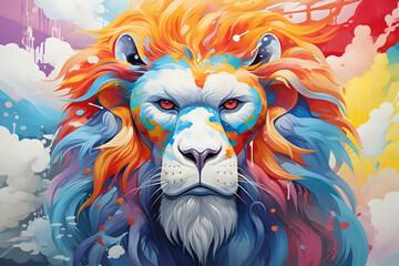 Colorful Lion Portrait Illustration