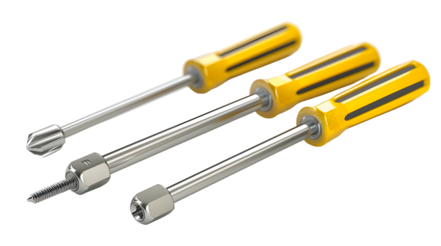 Pack of High-torque screwdrivers for mechanical and electronic repairs Isolated on transparent background.
