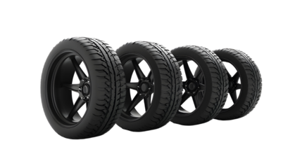 Pack of Industrial-grade wheels for machinery and heavy equipment Isolated on transparent background.