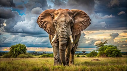 Fototapeta premium A powerful and majestic elephant standing strong in the wild, strength, animal, wildlife, power, majestic, wild, nature