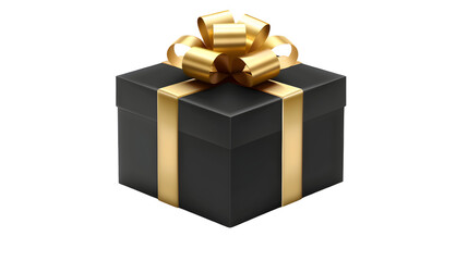 gift black box tied with gold ribbon on white background,generative ai