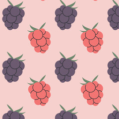 Seamless pattern blackberries and raspberries, summer berries pattern, packaging, banner, wrapping paper